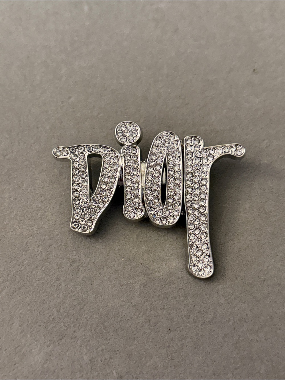 Crystal-Embellished Silver Script Brooch